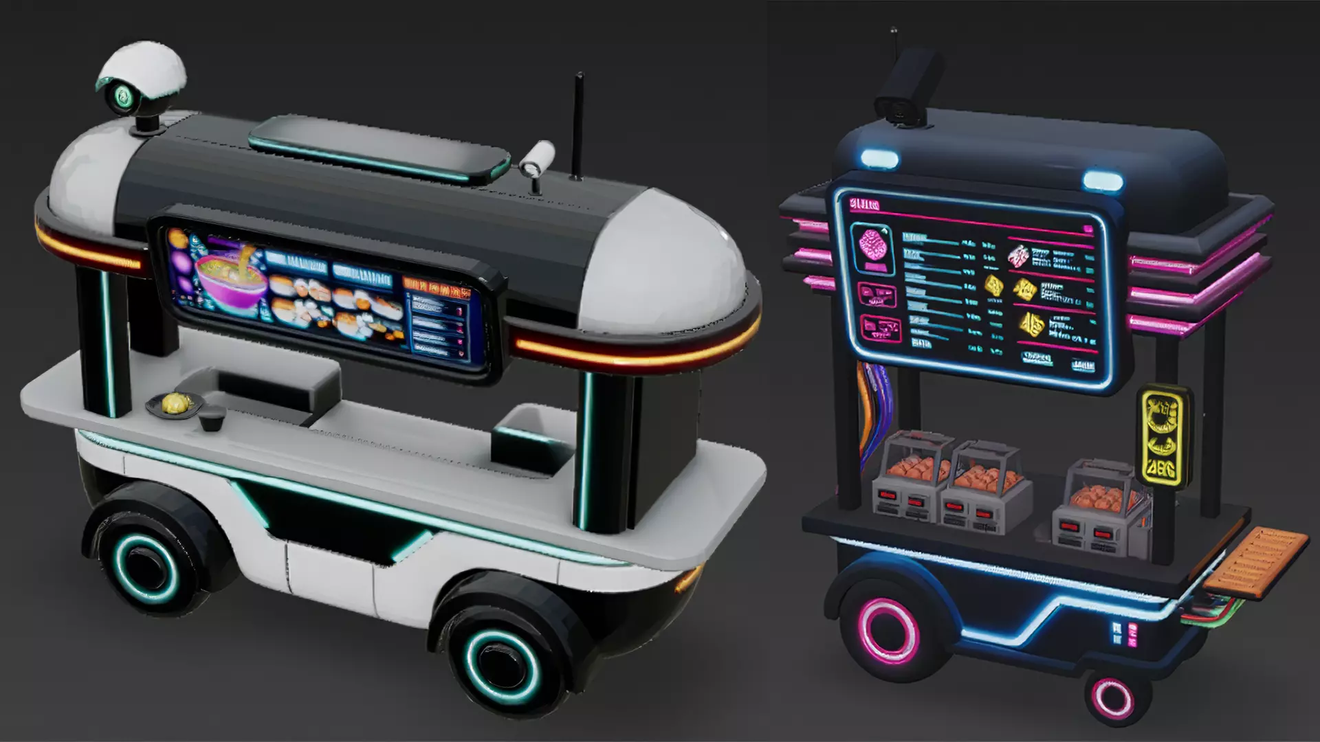 Cyberpunk Street Food Stalls Pack 3D Models Low-poly 3D model