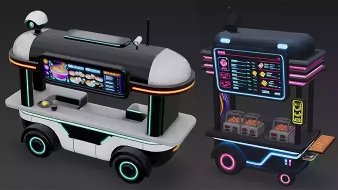 Cyberpunk Street Food Stalls Pack 3D Models