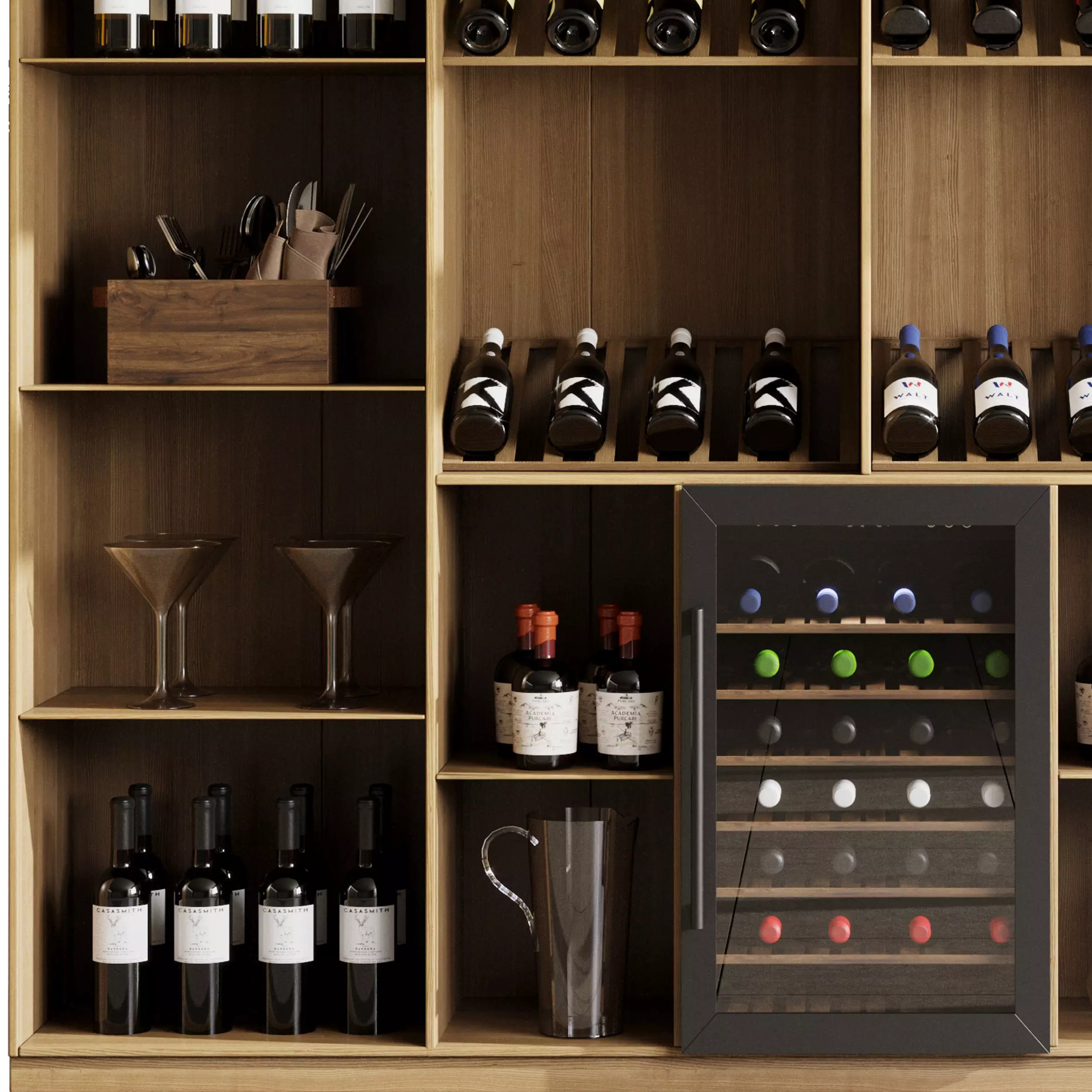 Wine cabinet with Wine Bar in a restaurant and home 13 3D model_2