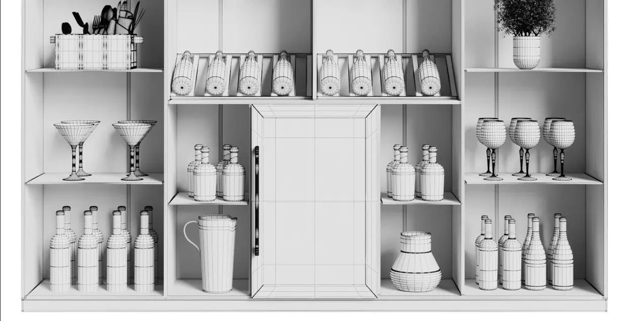 Wine cabinet with Wine Bar in a restaurant and home 13 3D model_11