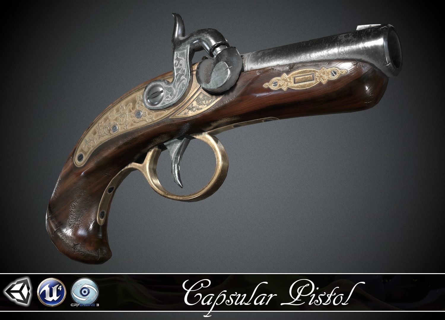 Capsular Pistol Deringer - model and textures Low-poly 3D model