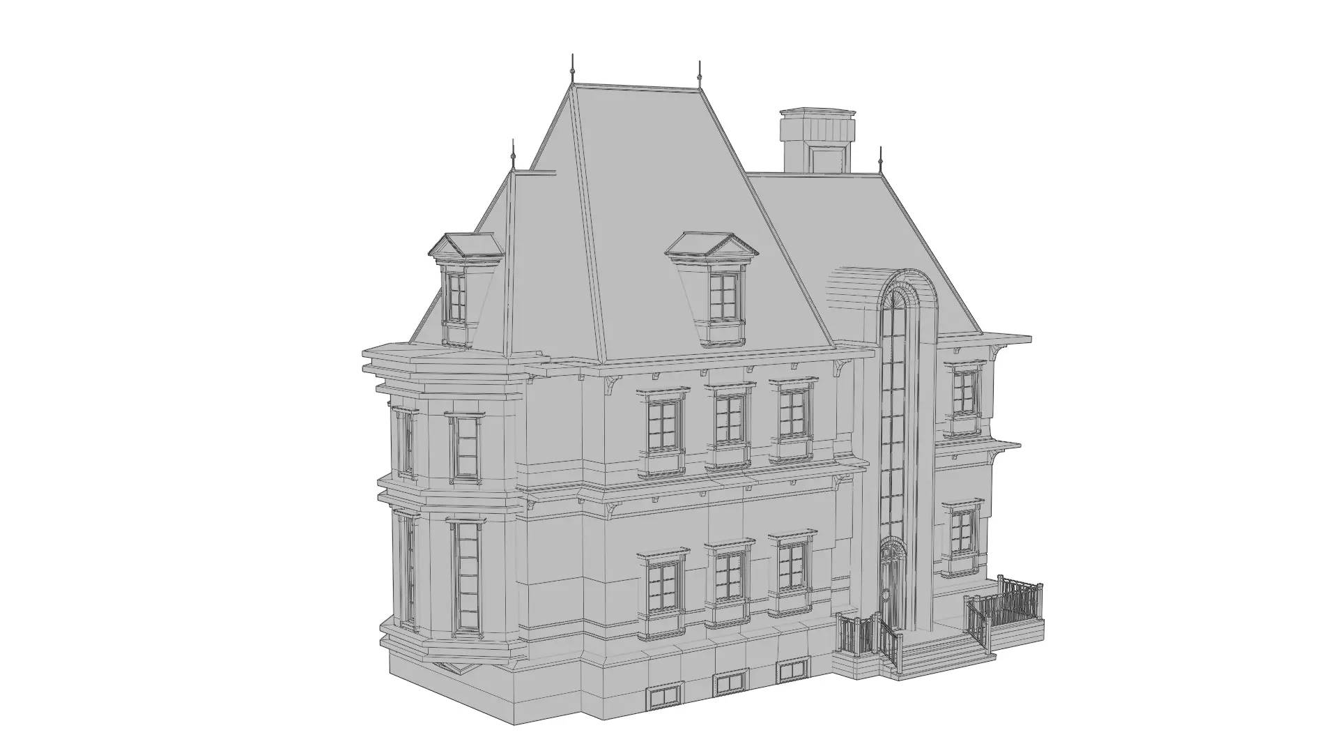 Classical European Building - House 24 3D model_9
