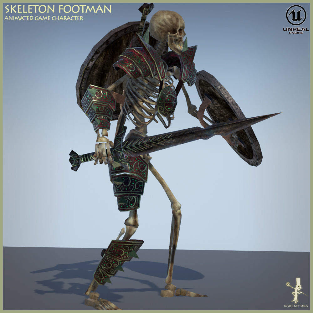 Skeleton Footman Low-poly 3D model_5