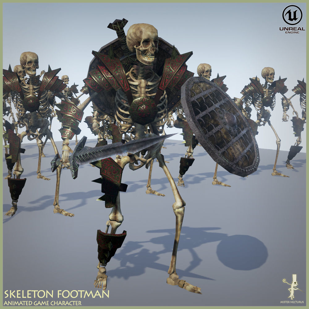 Skeleton Footman Low-poly 3D model_8