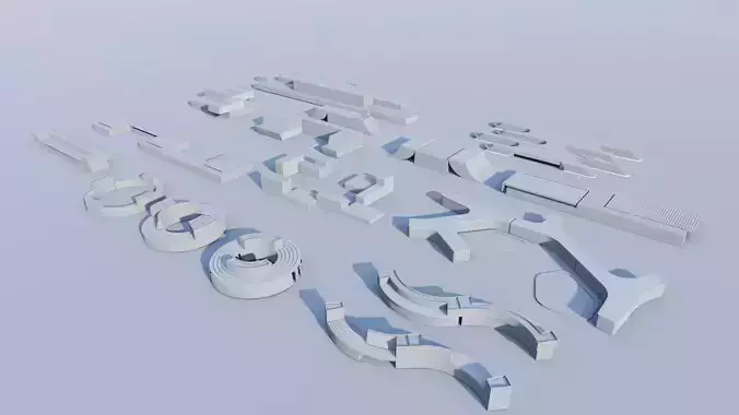 Modern Park Outdoor benches and Furniture set  Low-poly 3D model 2