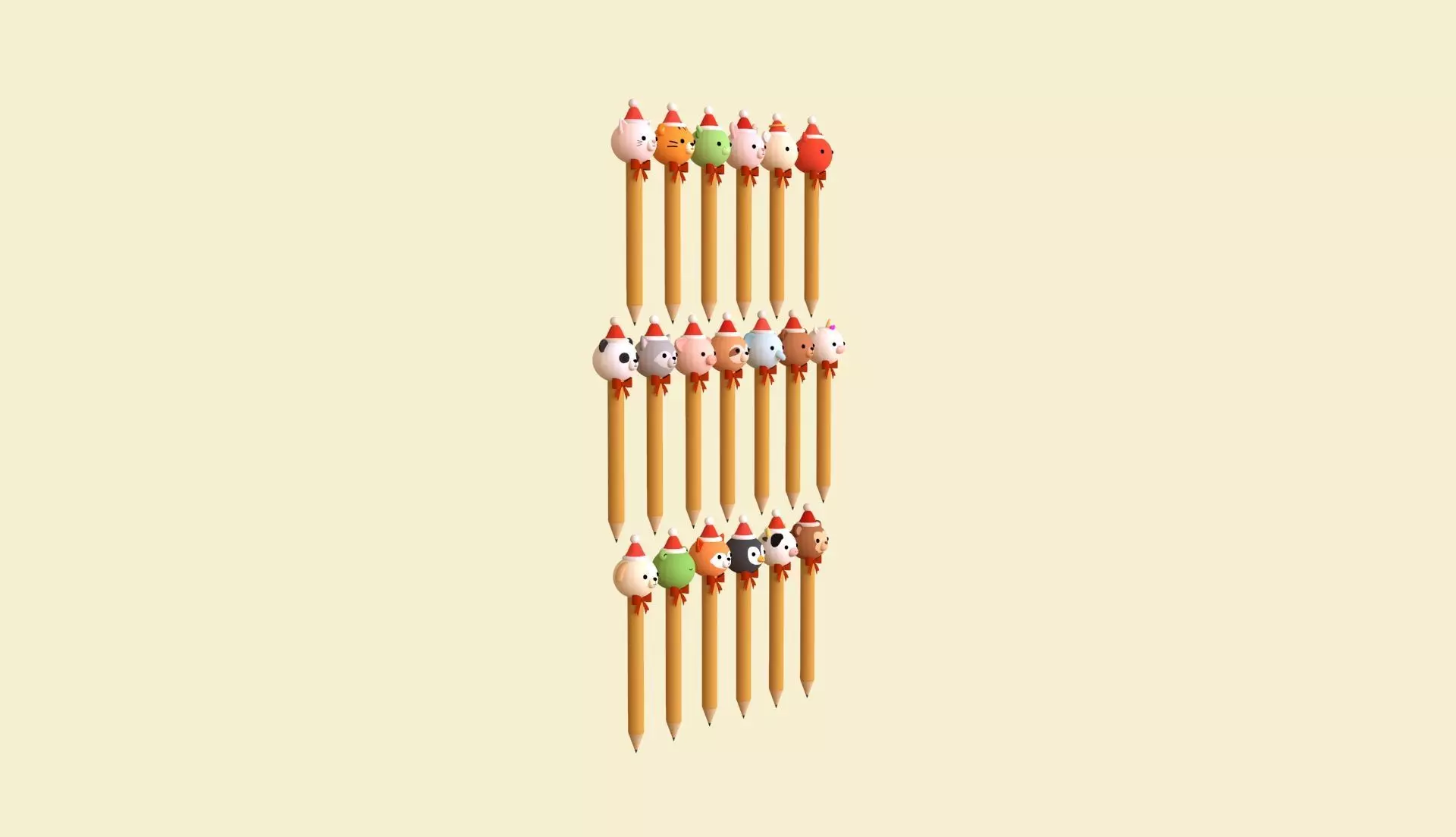Christmas Pencil Pack 01 Low-poly 3D model_1