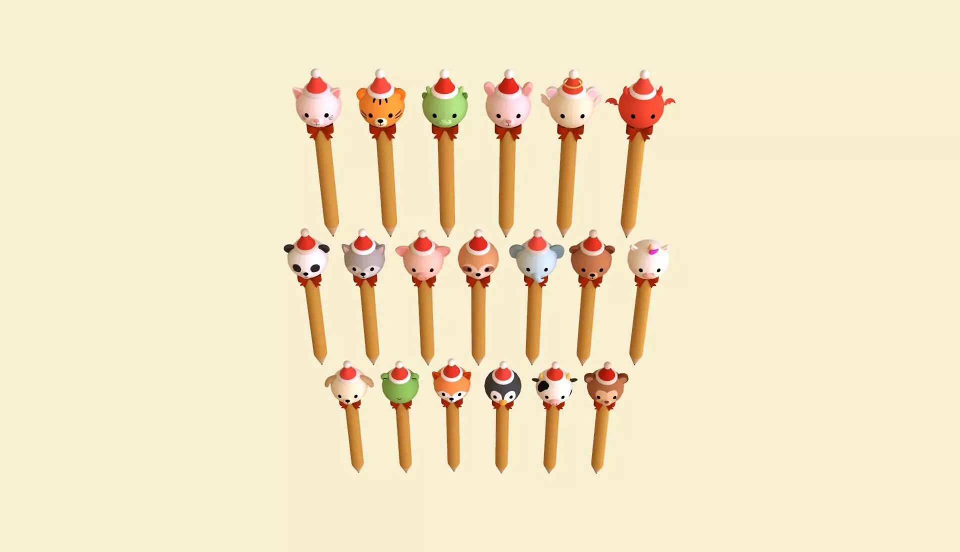 Christmas Pencil Pack 01 Low-poly 3D model_4