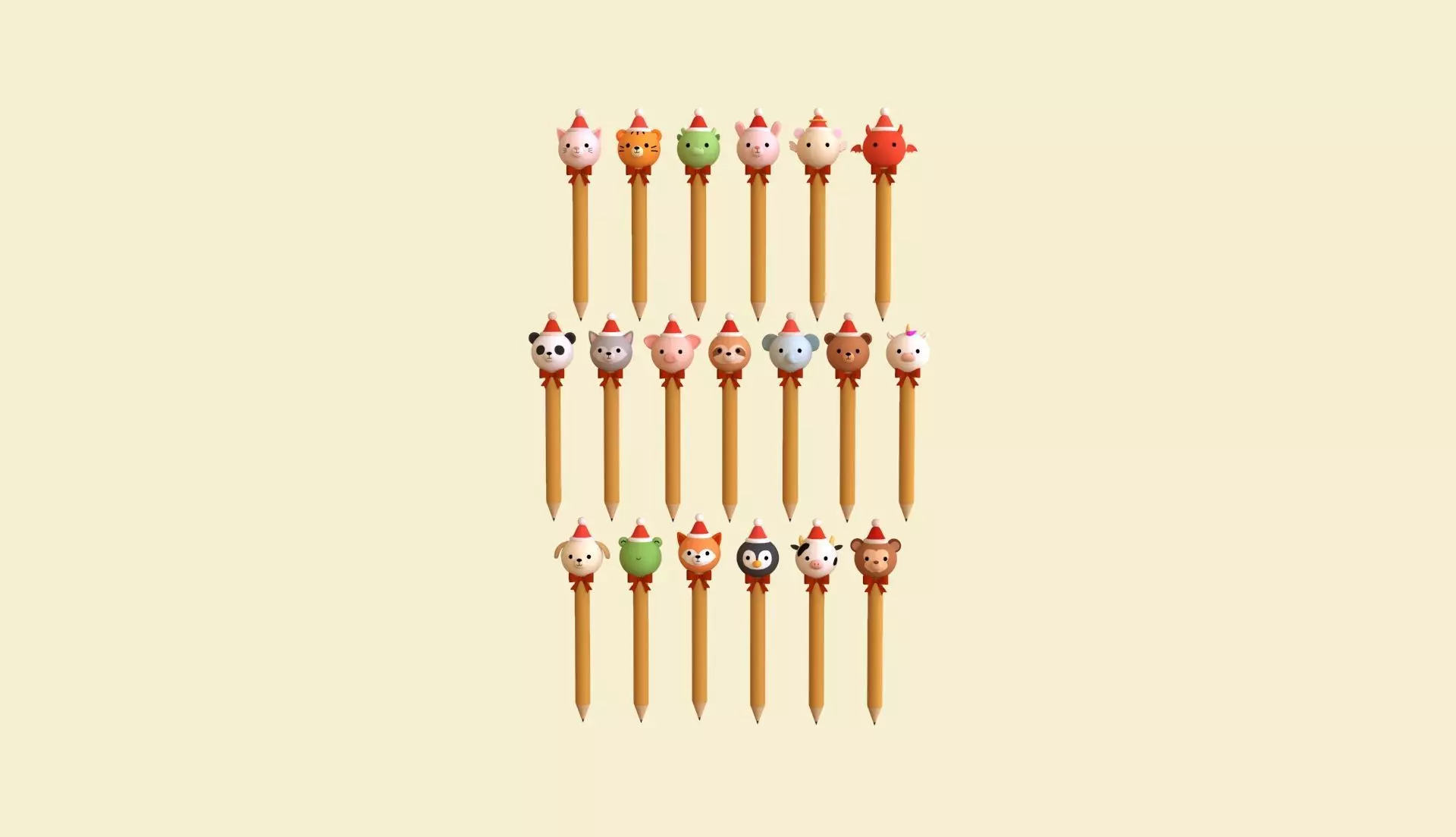 Christmas Pencil Pack 01 Low-poly 3D model_0