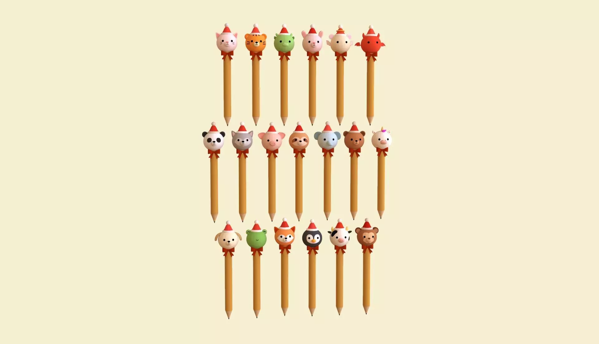 Christmas Pencil Pack 01 Low-poly 3D model_5