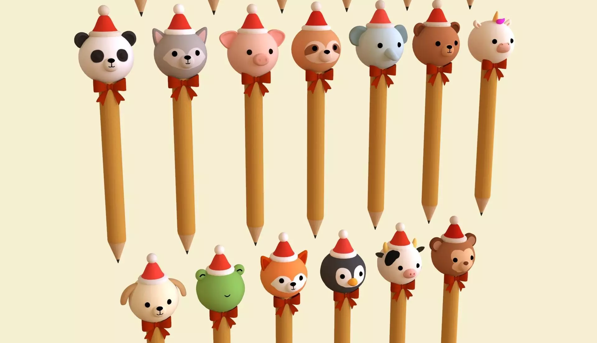 Christmas Pencil Pack 01 Low-poly 3D model_2