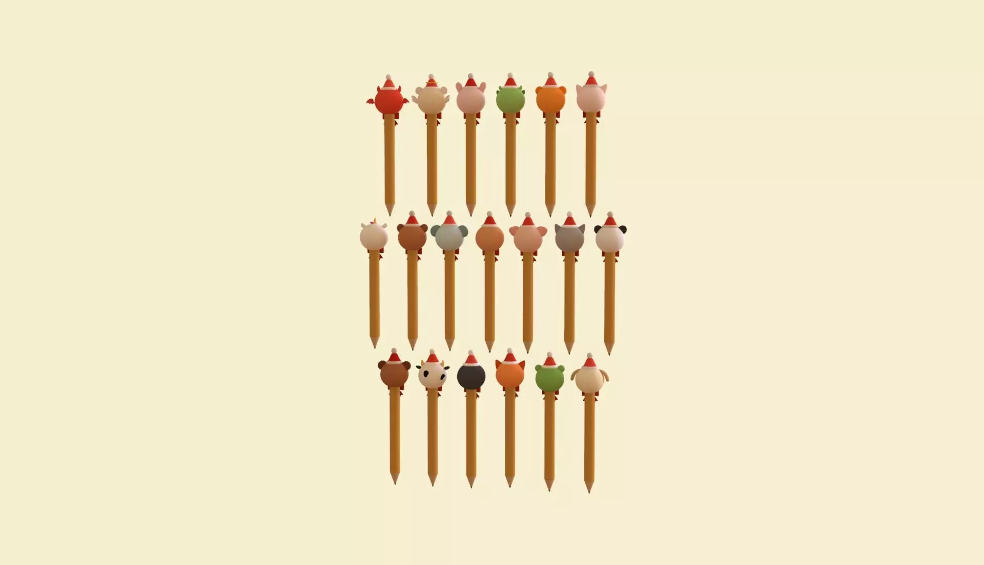 Christmas Pencil Pack 01 Low-poly 3D model_3
