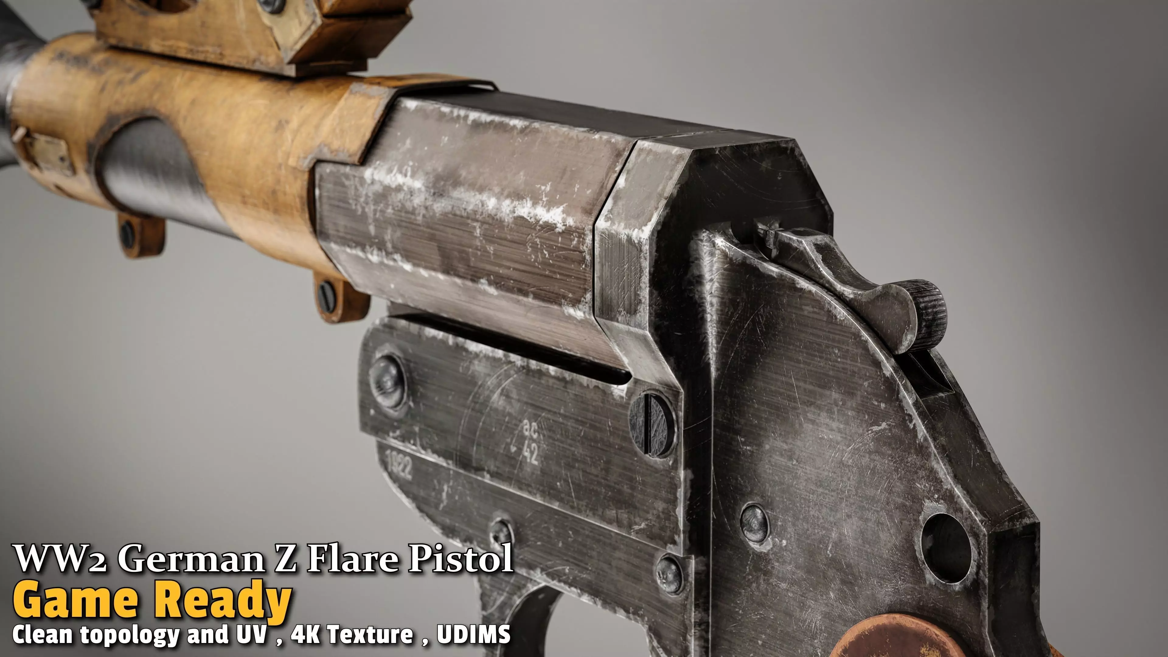 WW2 German Z Flare Pistol Game-Ready Low-poly 3D model_12