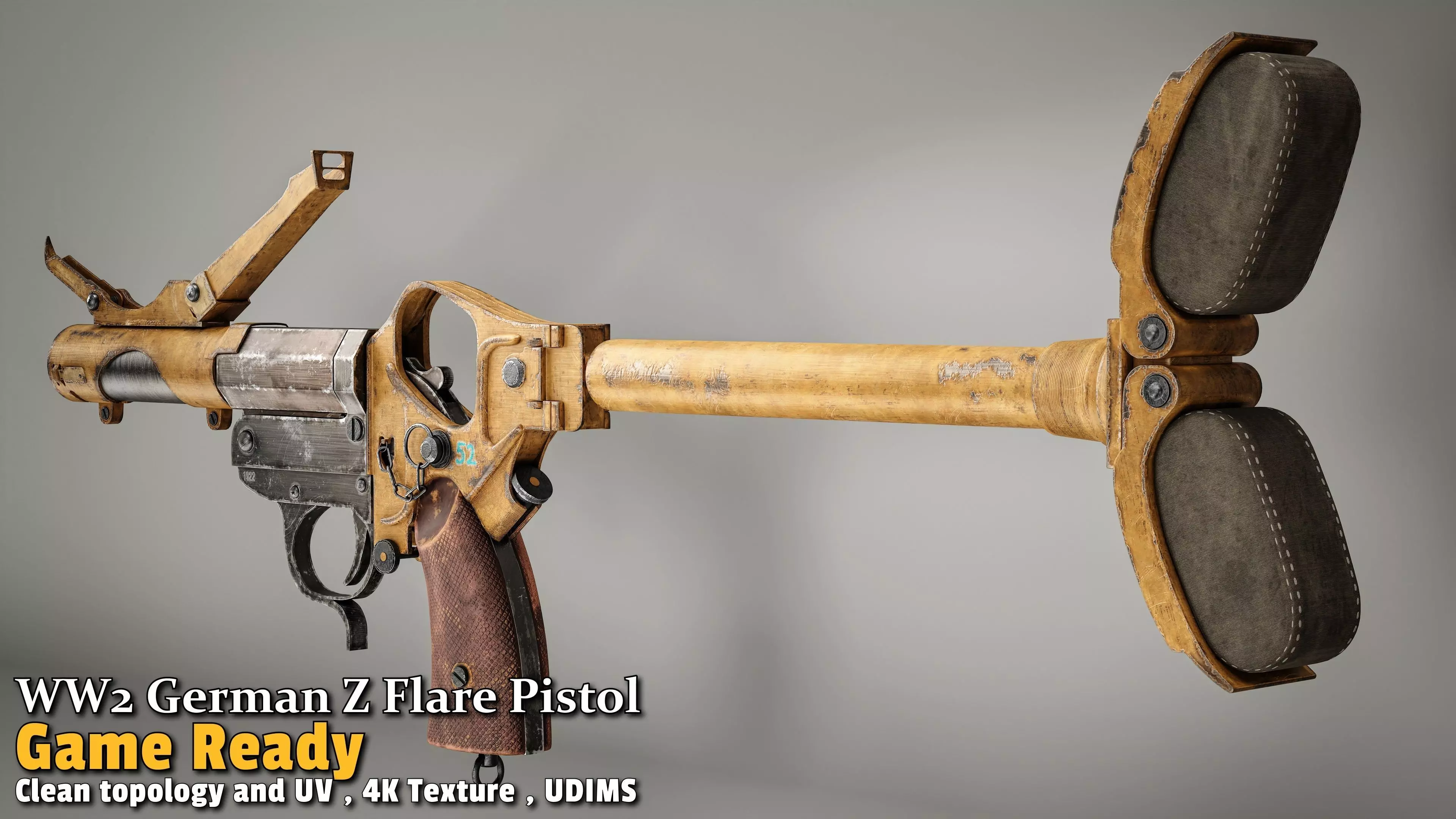 WW2 German Z Flare Pistol Game-Ready Low-poly 3D model_9