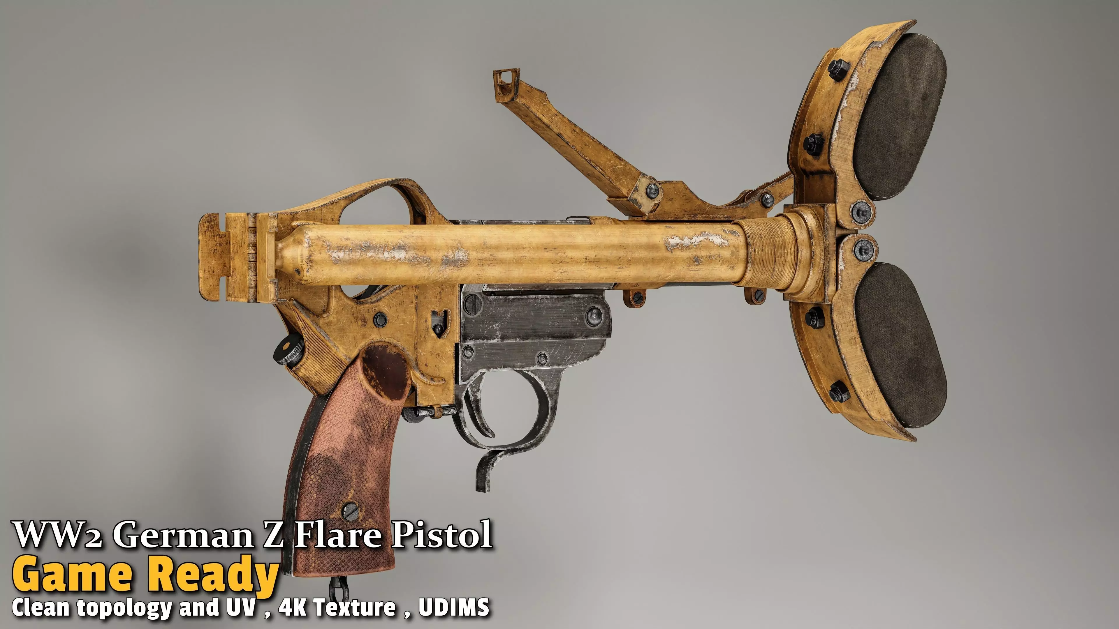 WW2 German Z Flare Pistol Game-Ready Low-poly 3D model_4