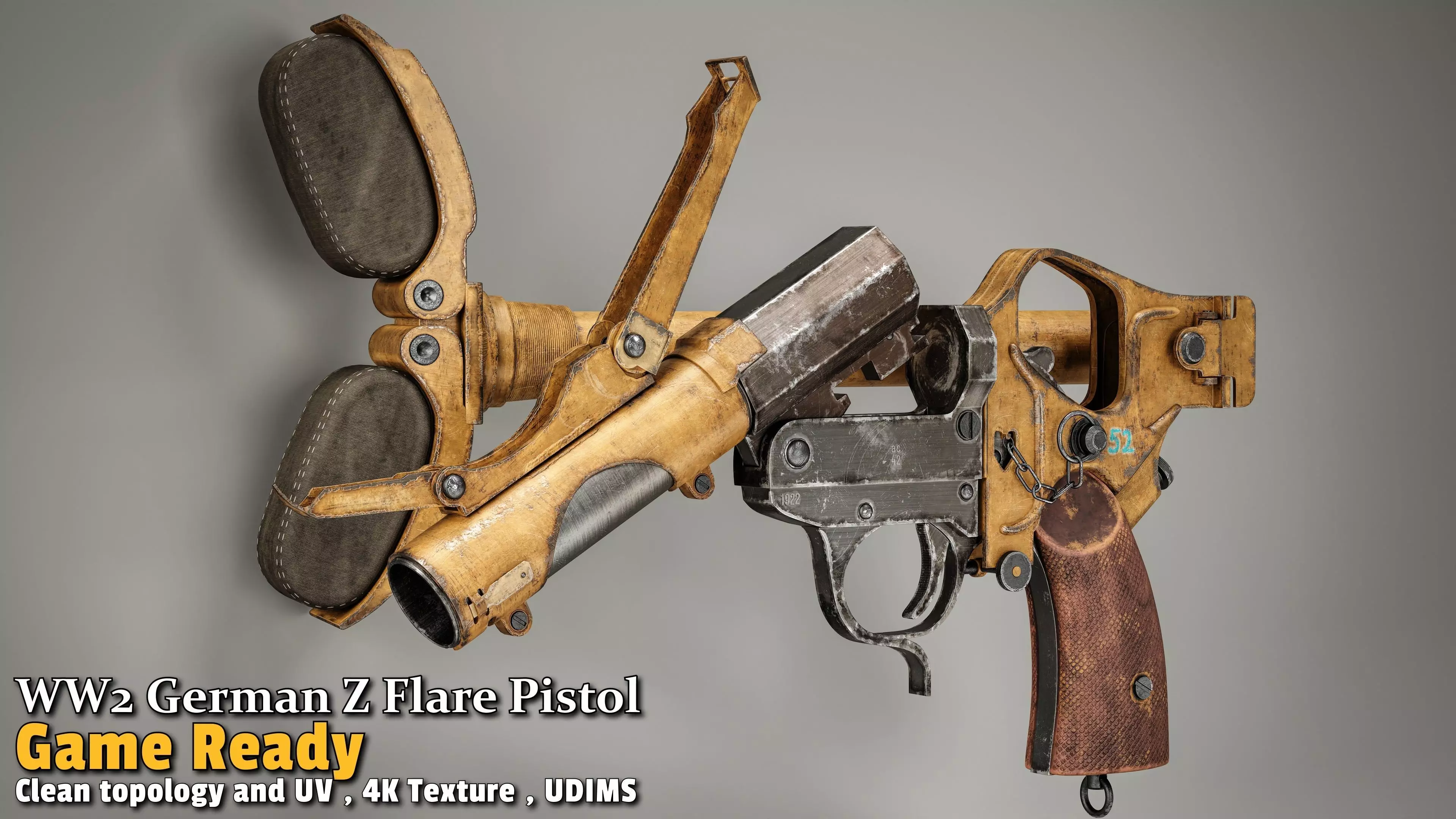 WW2 German Z Flare Pistol Game-Ready Low-poly 3D model_2