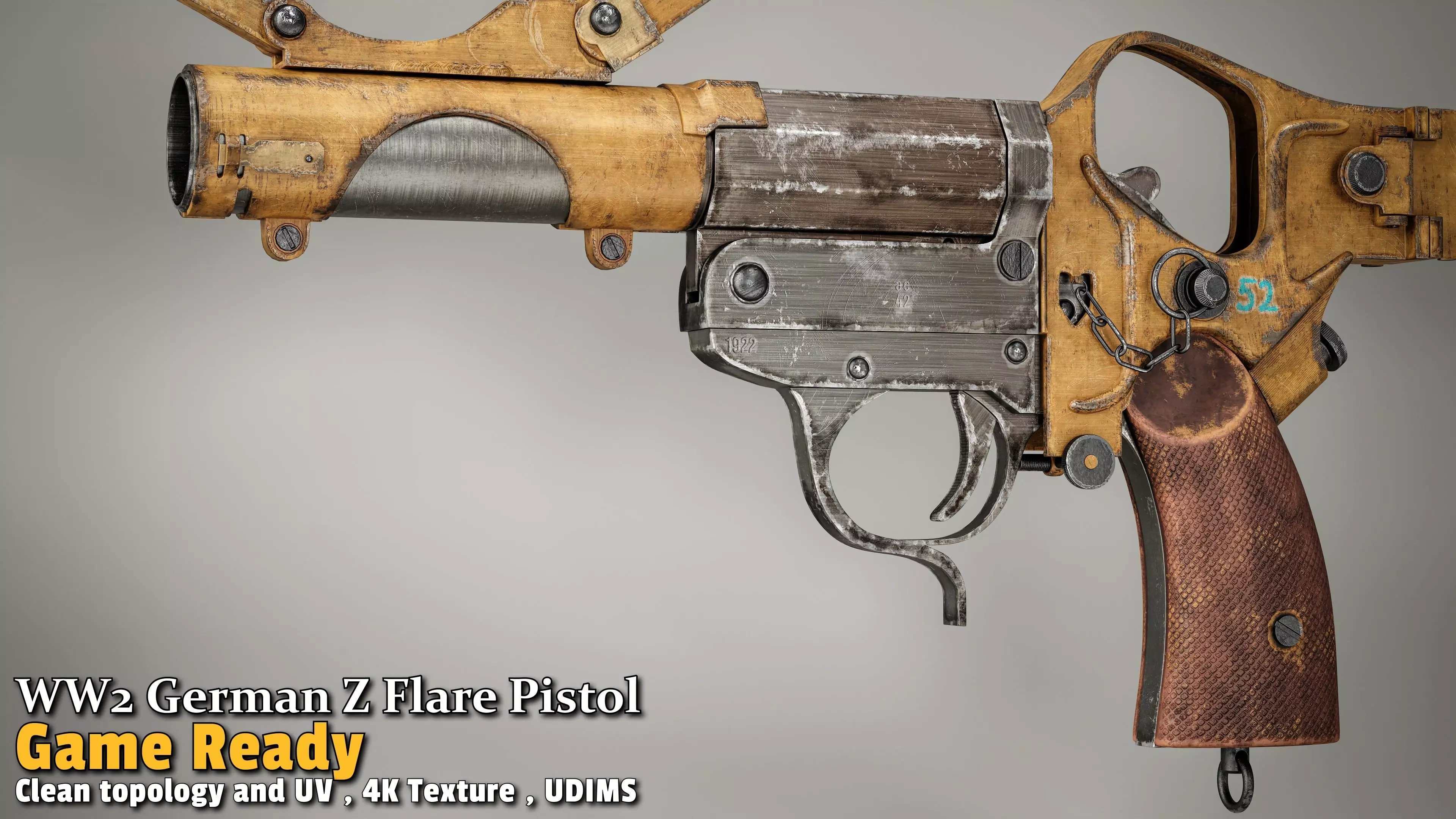 WW2 German Z Flare Pistol Game-Ready Low-poly 3D model_1