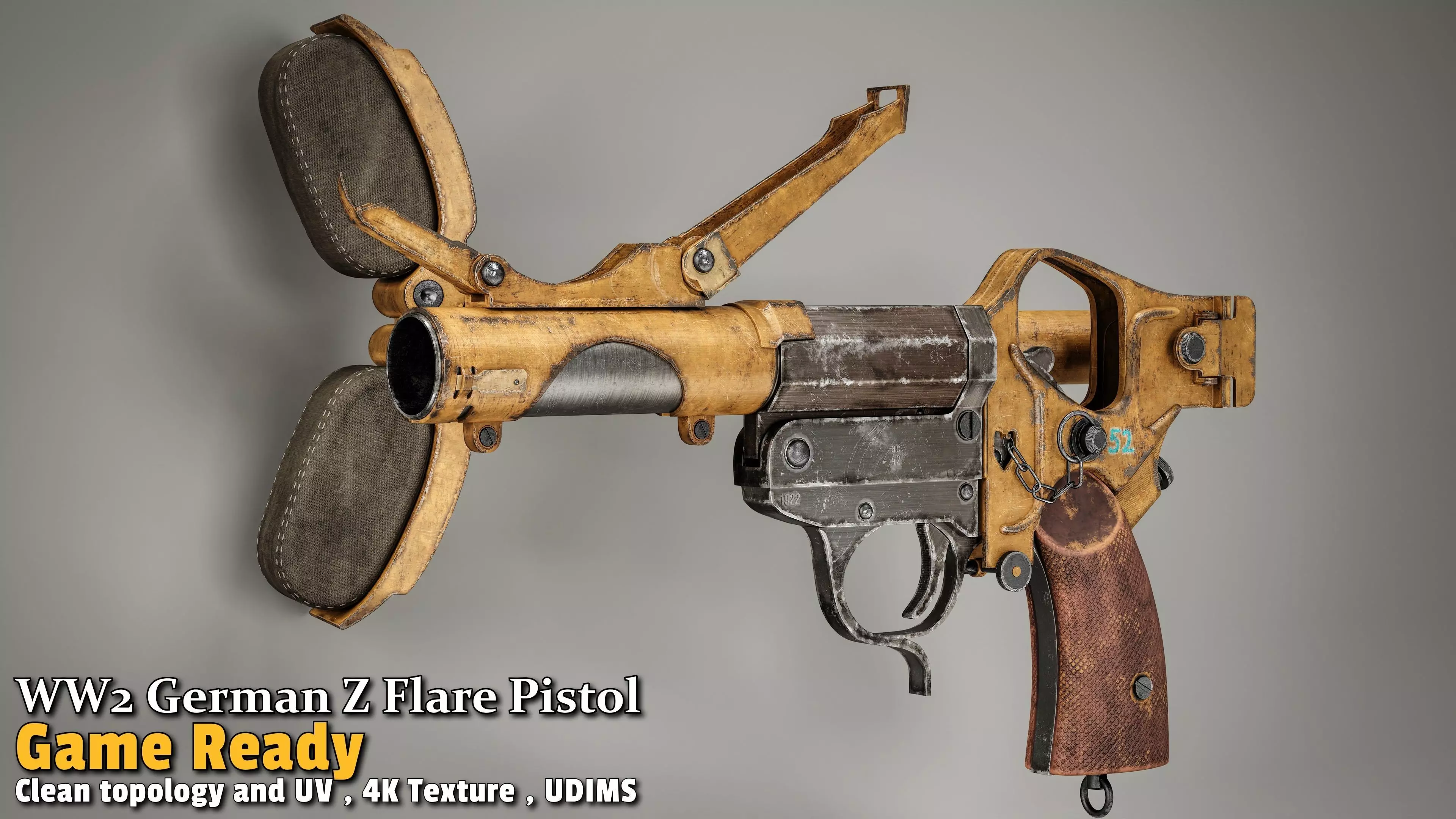 WW2 German Z Flare Pistol Game-Ready Low-poly 3D model_3