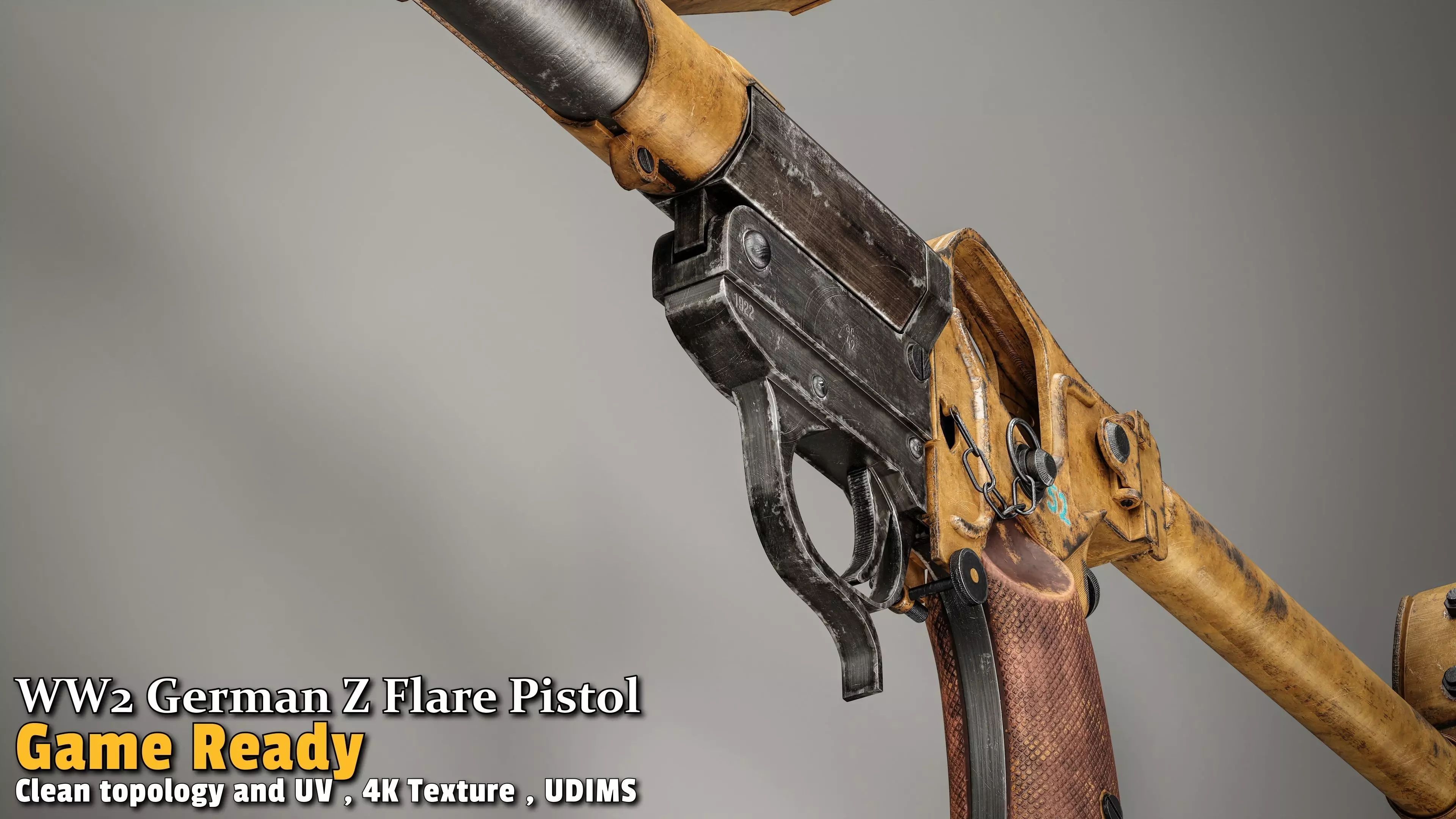 WW2 German Z Flare Pistol Game-Ready Low-poly 3D model_10