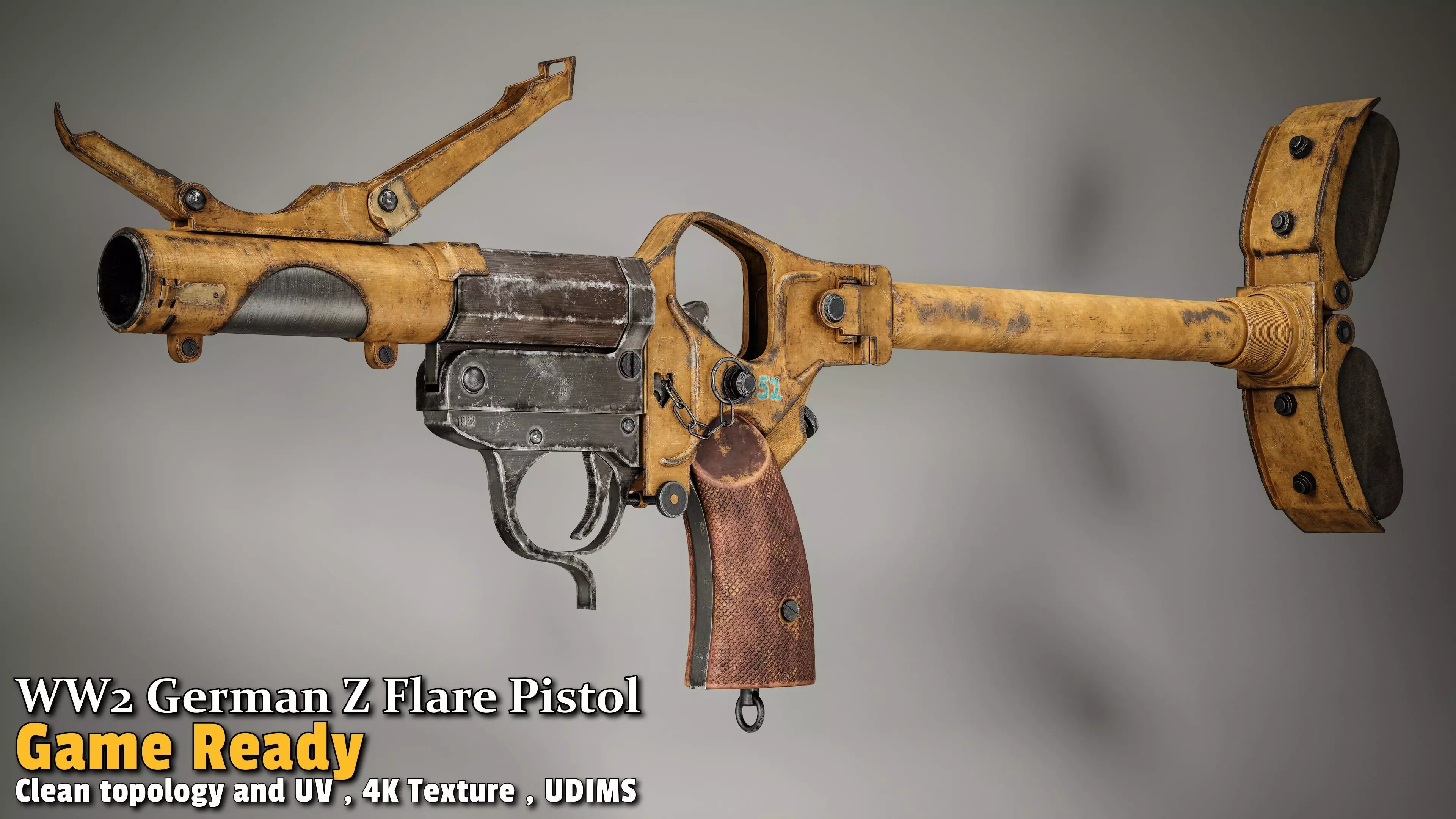 WW2 German Z Flare Pistol Game-Ready Low-poly 3D model_0