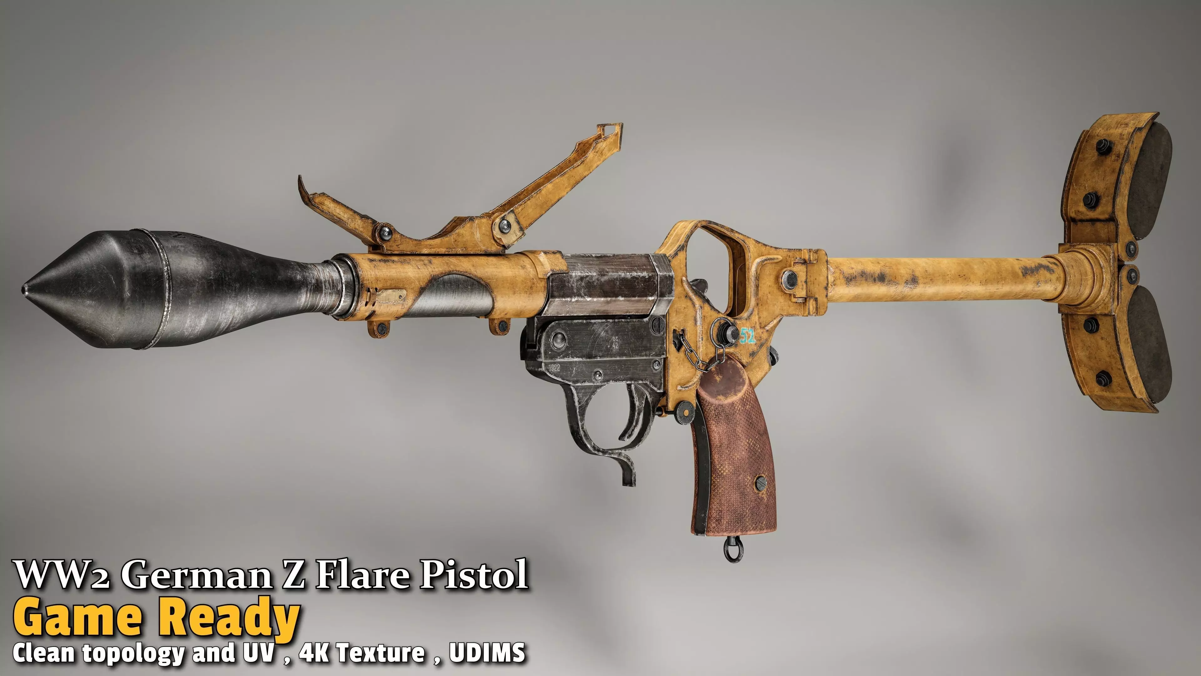 WW2 German Z Flare Pistol Game-Ready Low-poly 3D model_6