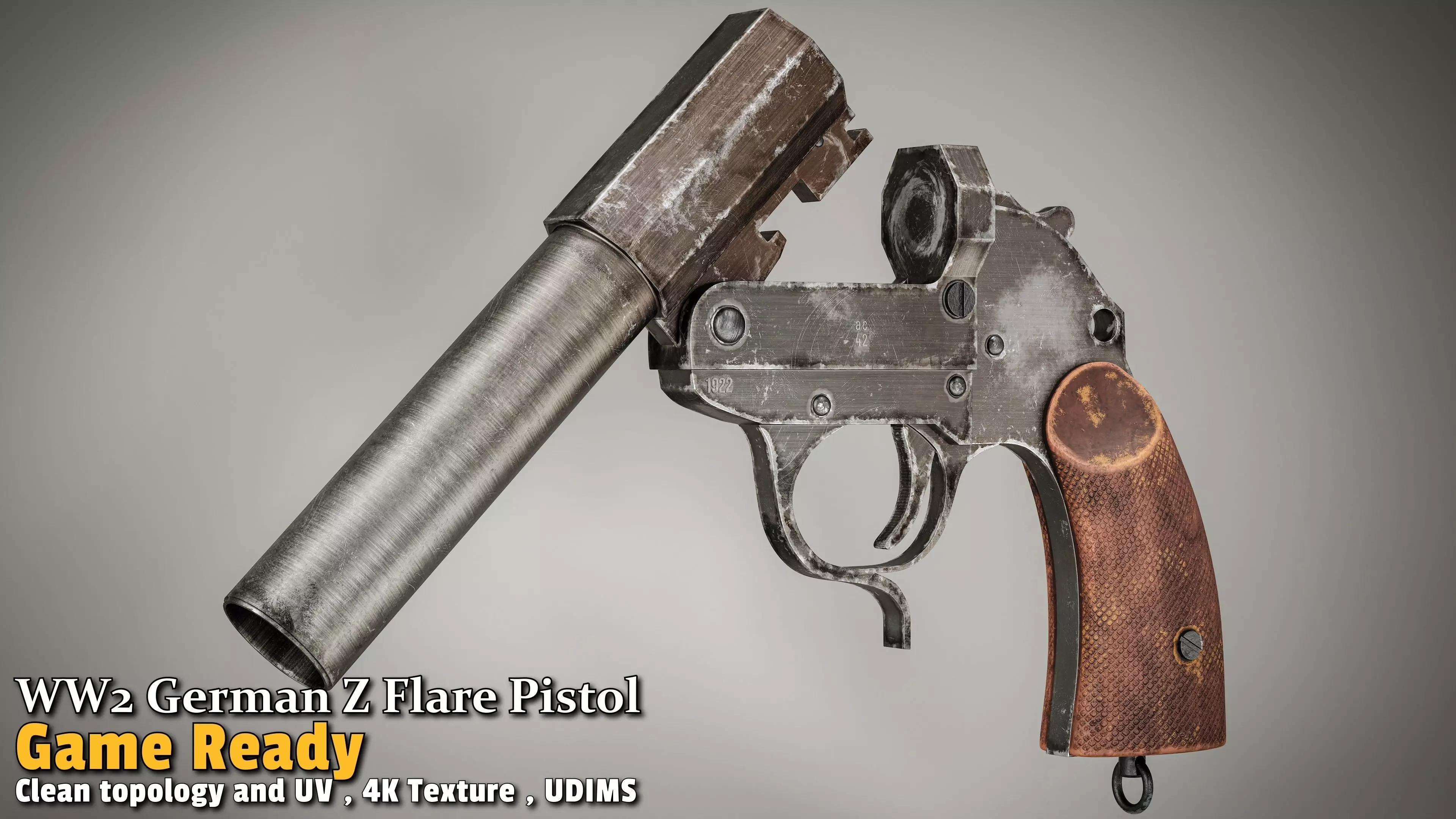 WW2 German Z Flare Pistol Game-Ready Low-poly 3D model_16