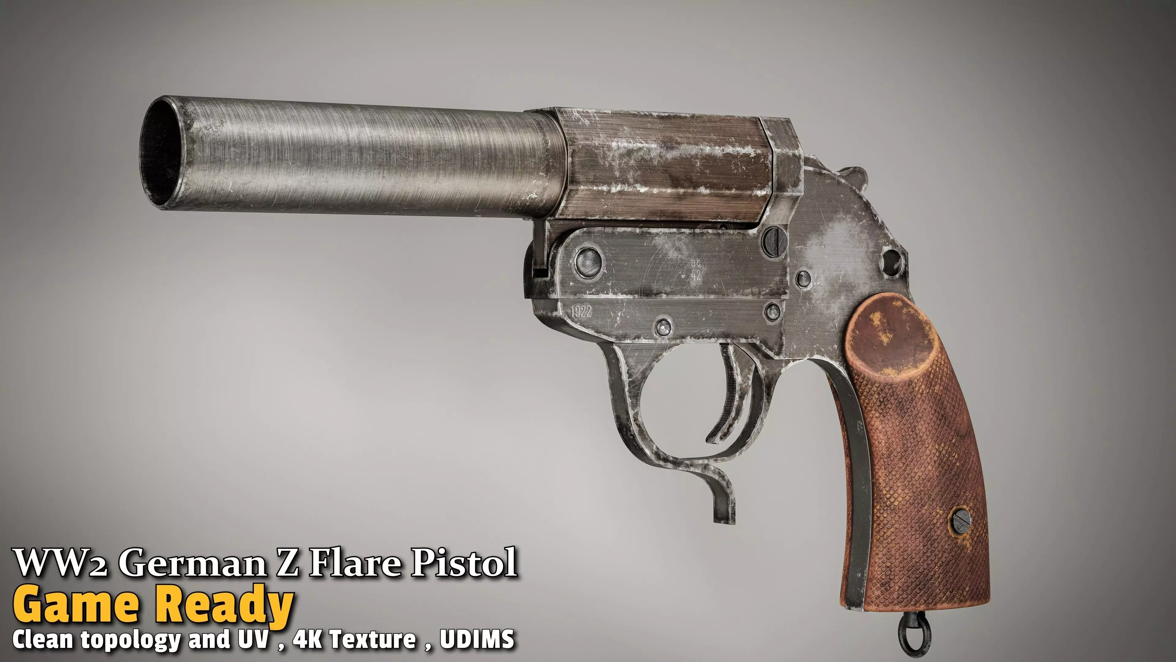 WW2 German Z Flare Pistol Game-Ready Low-poly 3D model_17