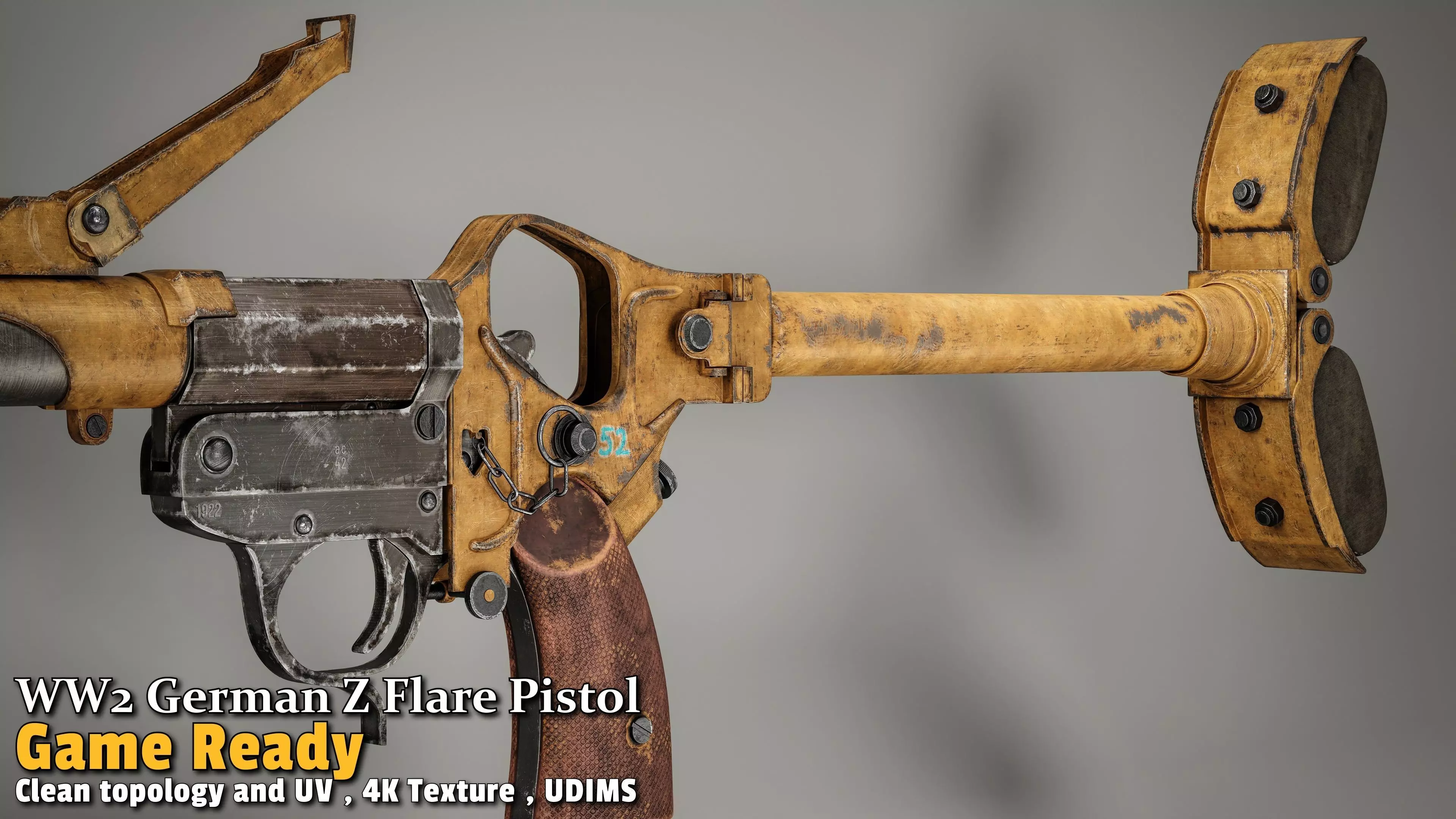 WW2 German Z Flare Pistol Game-Ready Low-poly 3D model_22