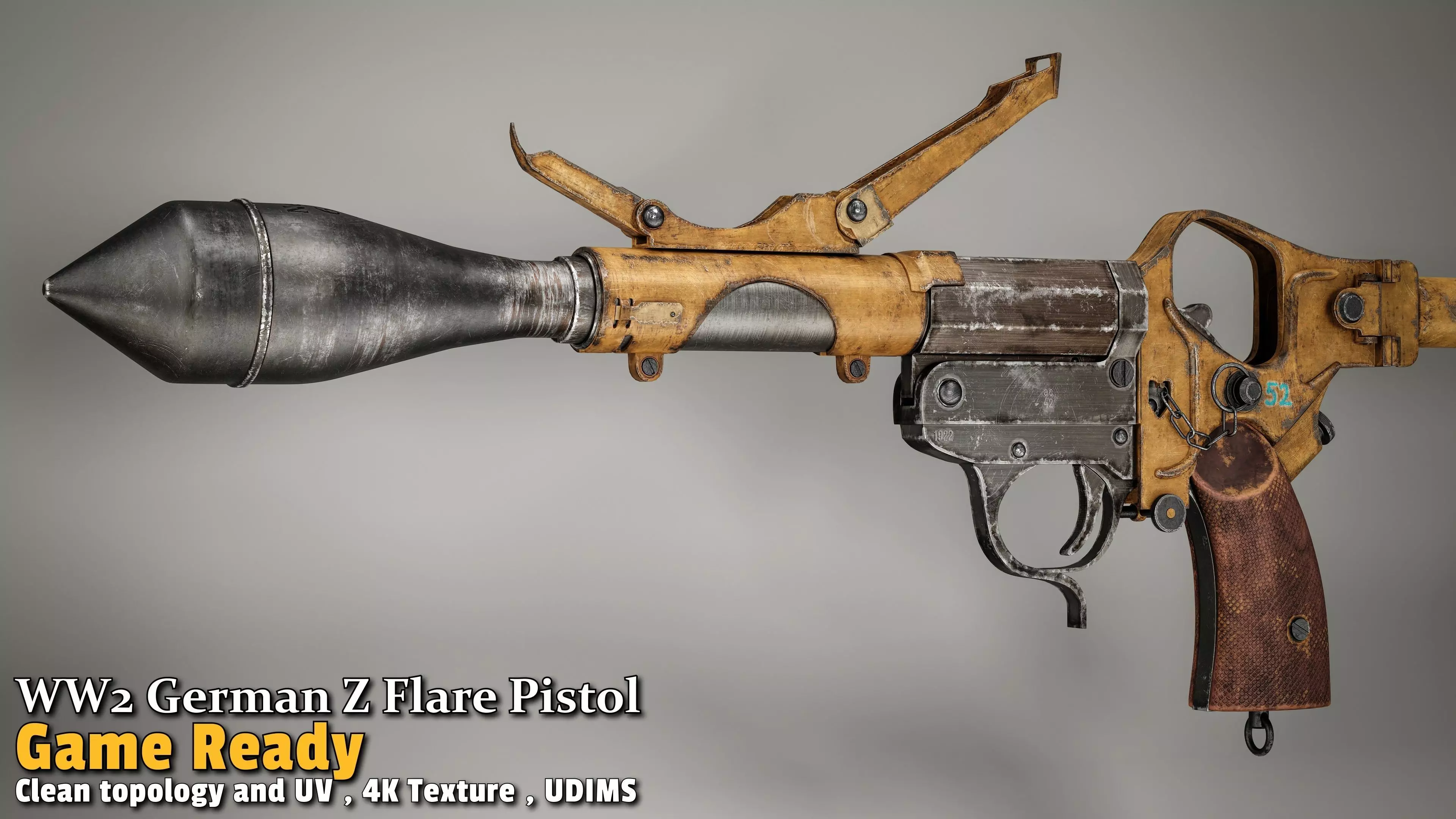 WW2 German Z Flare Pistol Game-Ready Low-poly 3D model_23