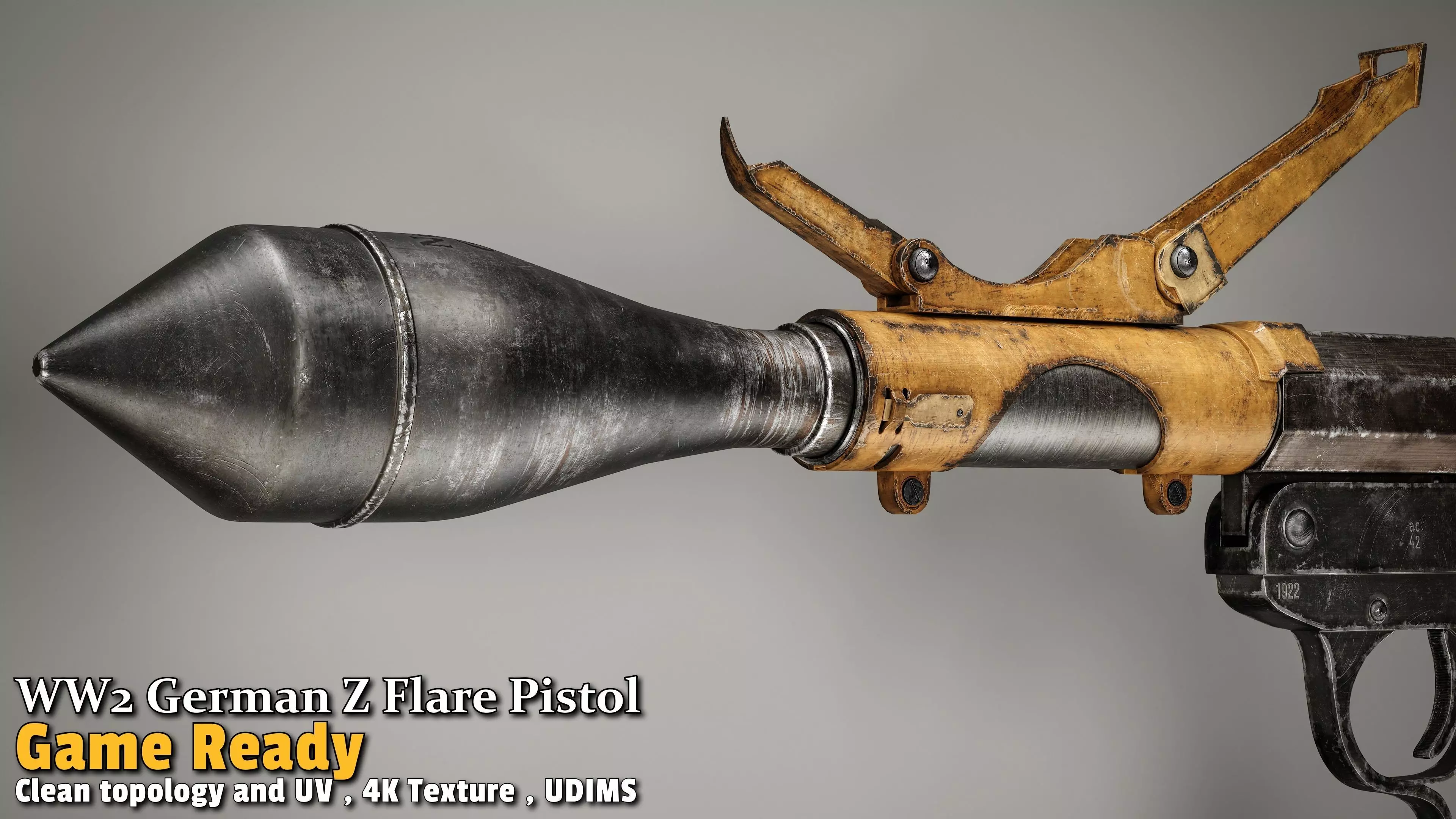 WW2 German Z Flare Pistol Game-Ready Low-poly 3D model_11