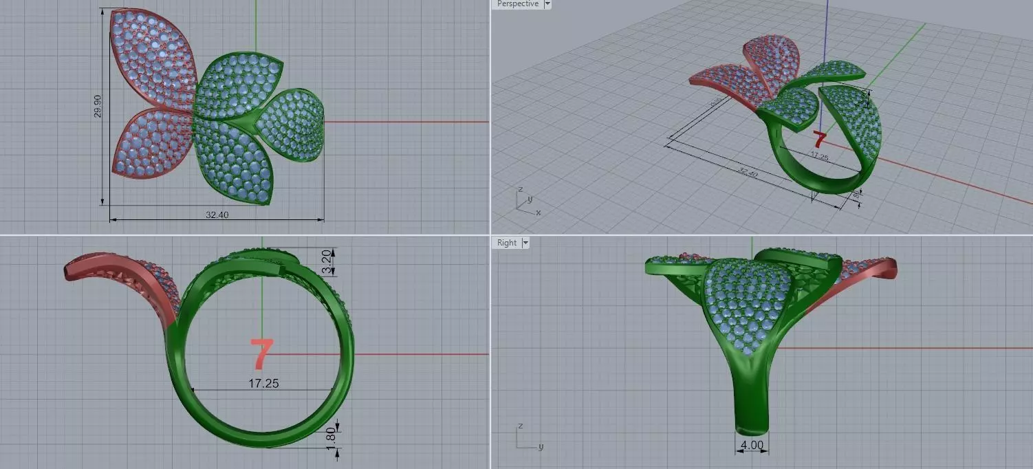 Pasqual Bruni Giardini Segreti diamond Five Leafs ring  3D print model_9
