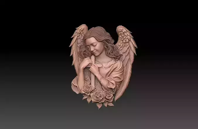 Angel with Cross and Roses  Bas-Relief 