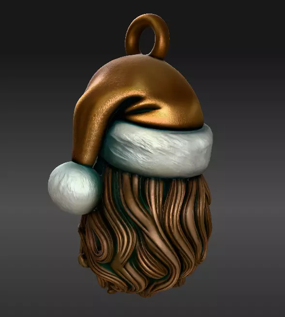 Santa Hat Ornament with Detailed Curly Beard 3D print model_2