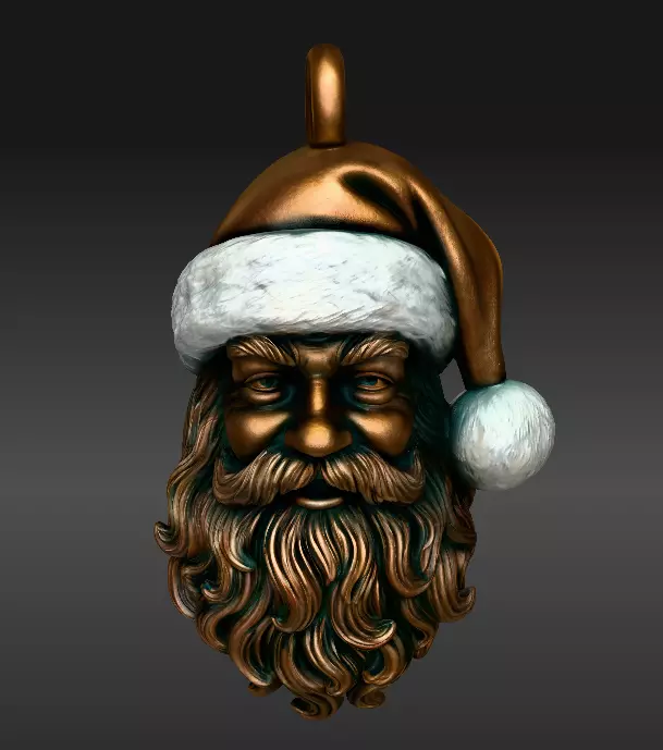 Santa Hat Ornament with Detailed Curly Beard 3D print model_0