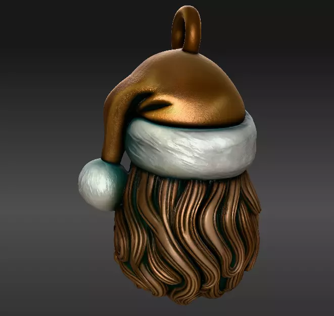 Santa Hat Ornament with Detailed Curly Beard 3D print model_1