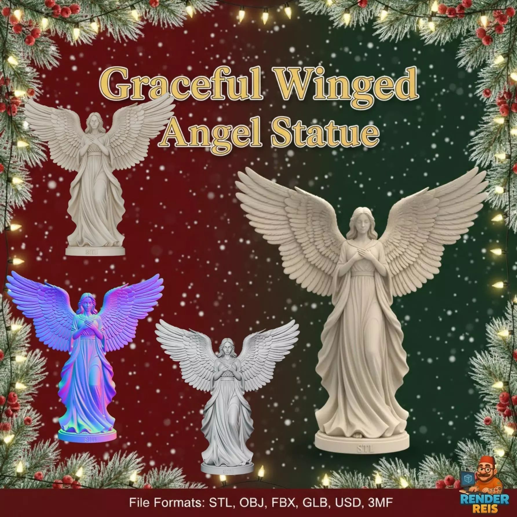 Graceful Winged Angel Statue 3D print model