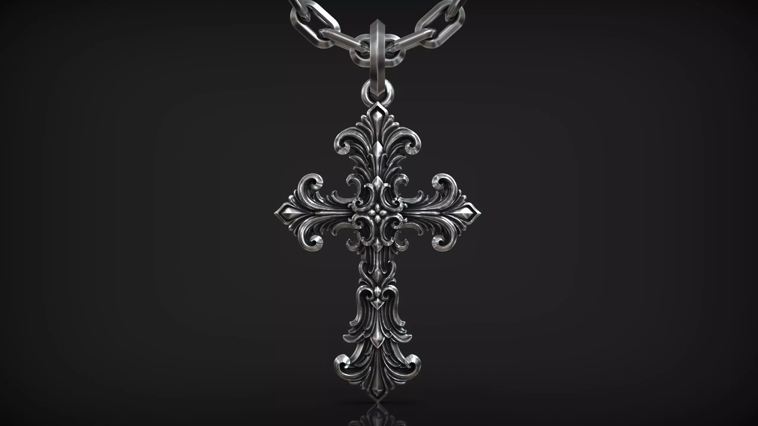 Gothic Ornamental Cross Medieval Royal Lily Pendant 3D print model_2