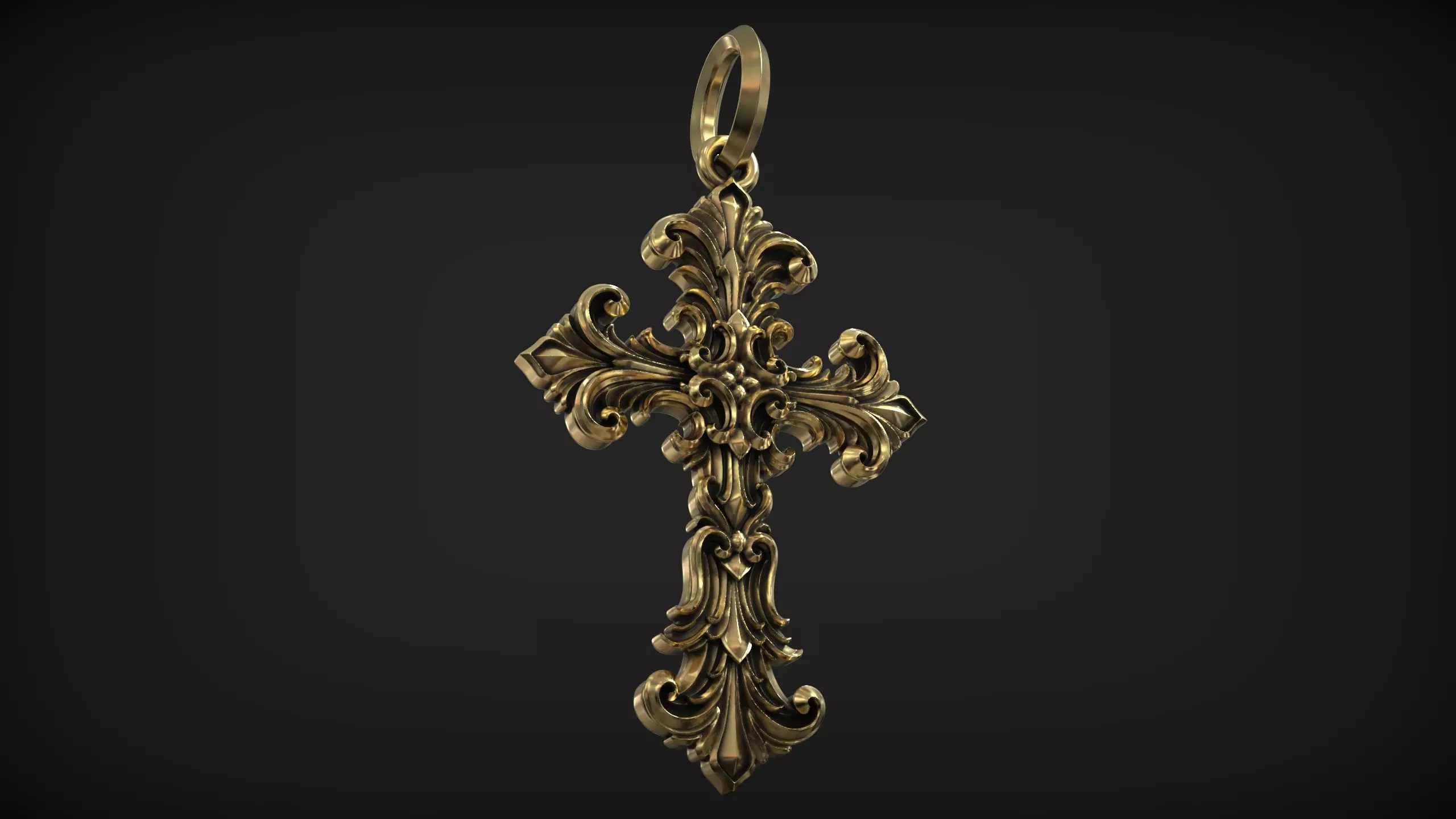 Gothic Ornamental Cross Medieval Royal Lily Pendant 3D print model_6
