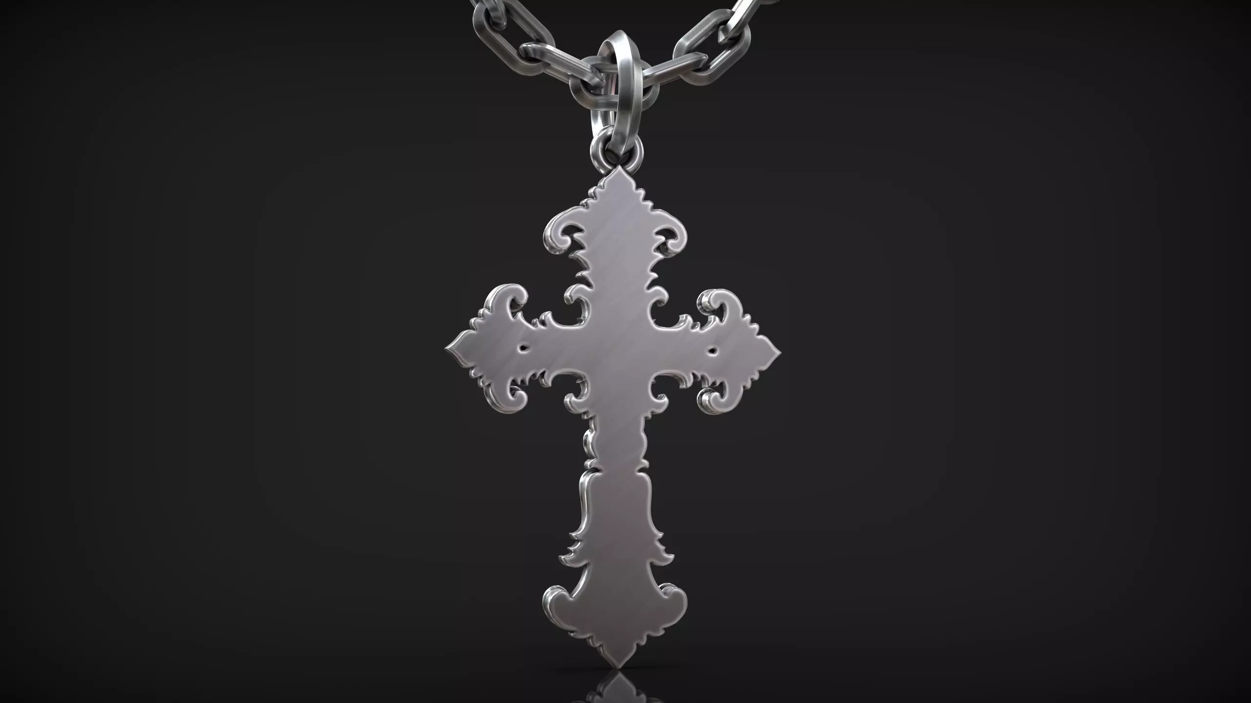 Gothic Ornamental Cross Medieval Royal Lily Pendant 3D print model_4