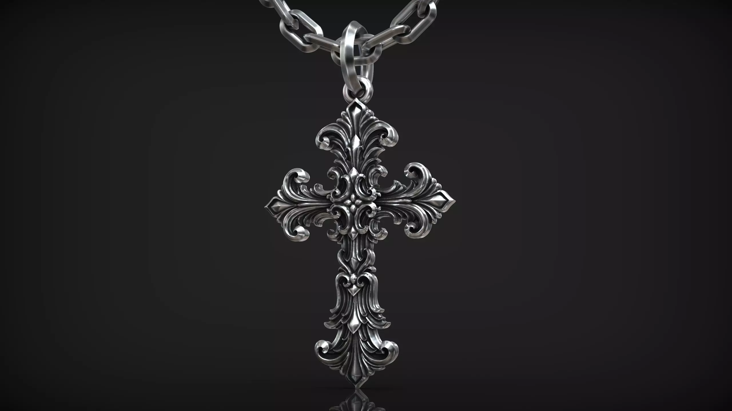 Gothic Ornamental Cross Medieval Royal Lily Pendant 3D print model_0