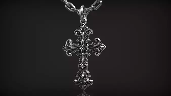 Gothic Ornamental Cross Medieval Royal Lily Pendant