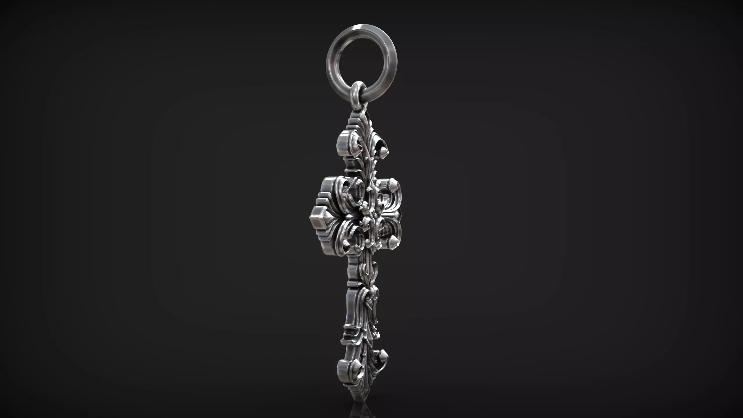 Gothic Ornamental Cross Medieval Royal Lily Pendant 3D print model_9