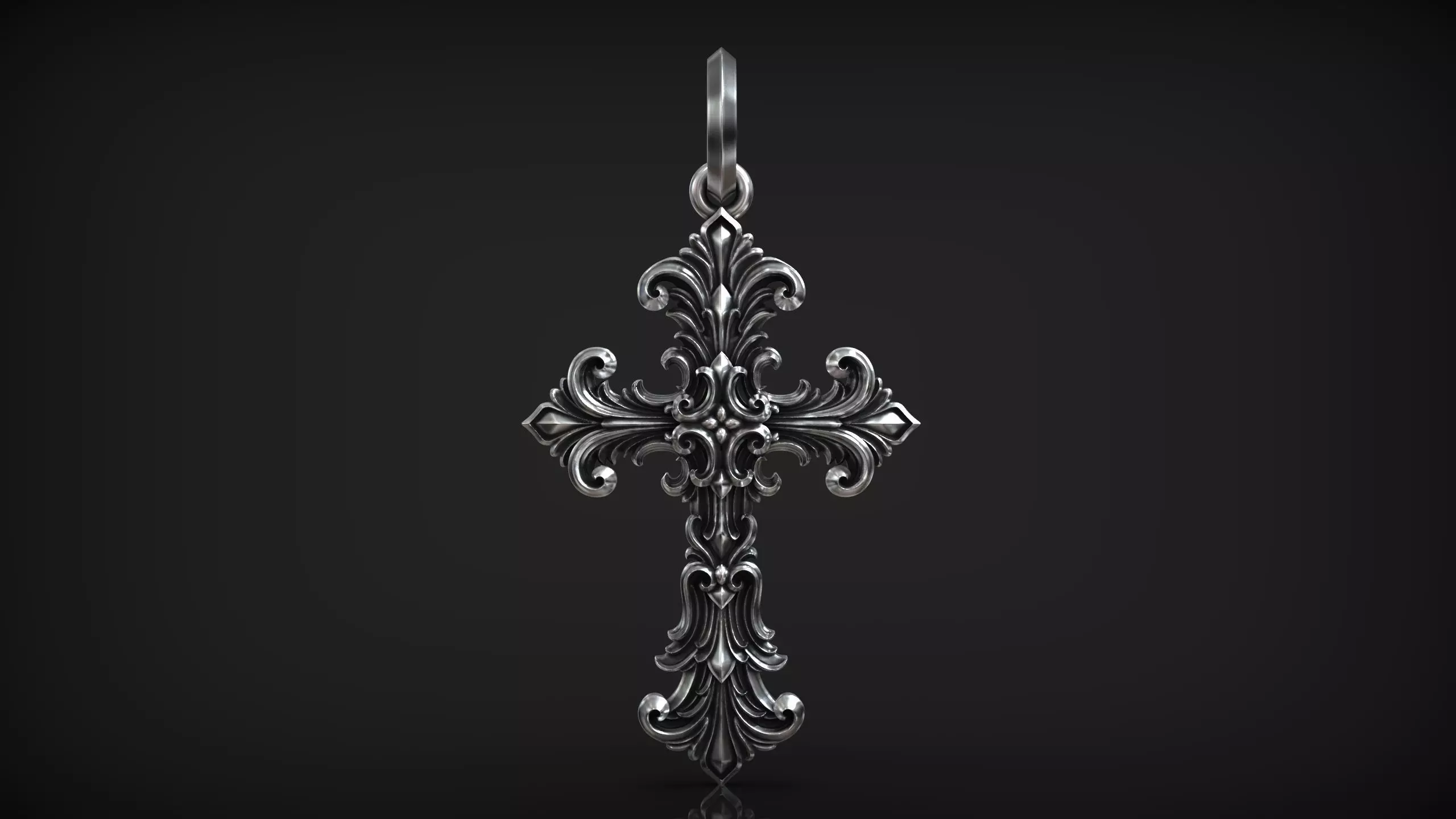 Gothic Ornamental Cross Medieval Royal Lily Pendant 3D print model_7
