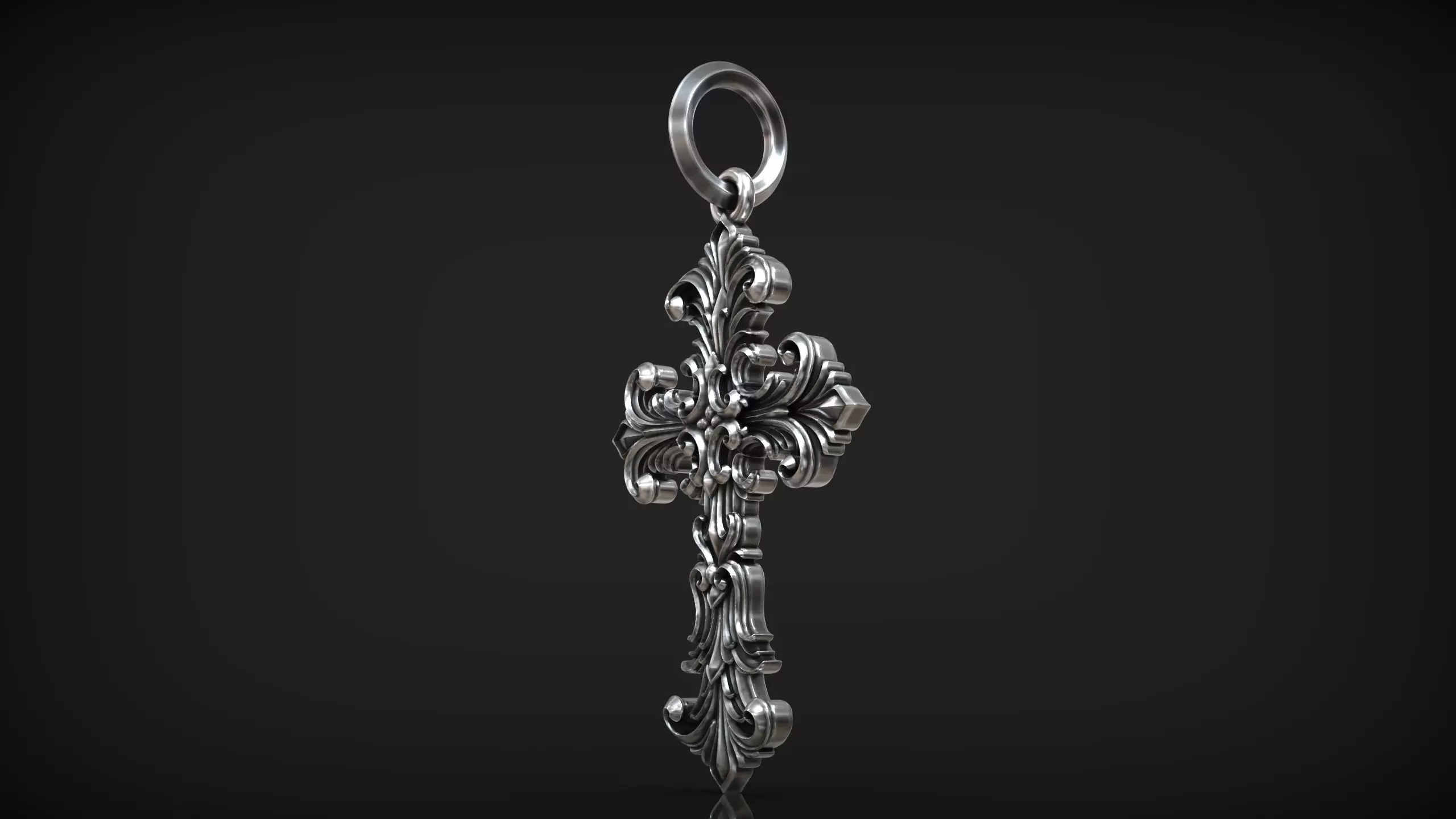 Gothic Ornamental Cross Medieval Royal Lily Pendant 3D print model_8
