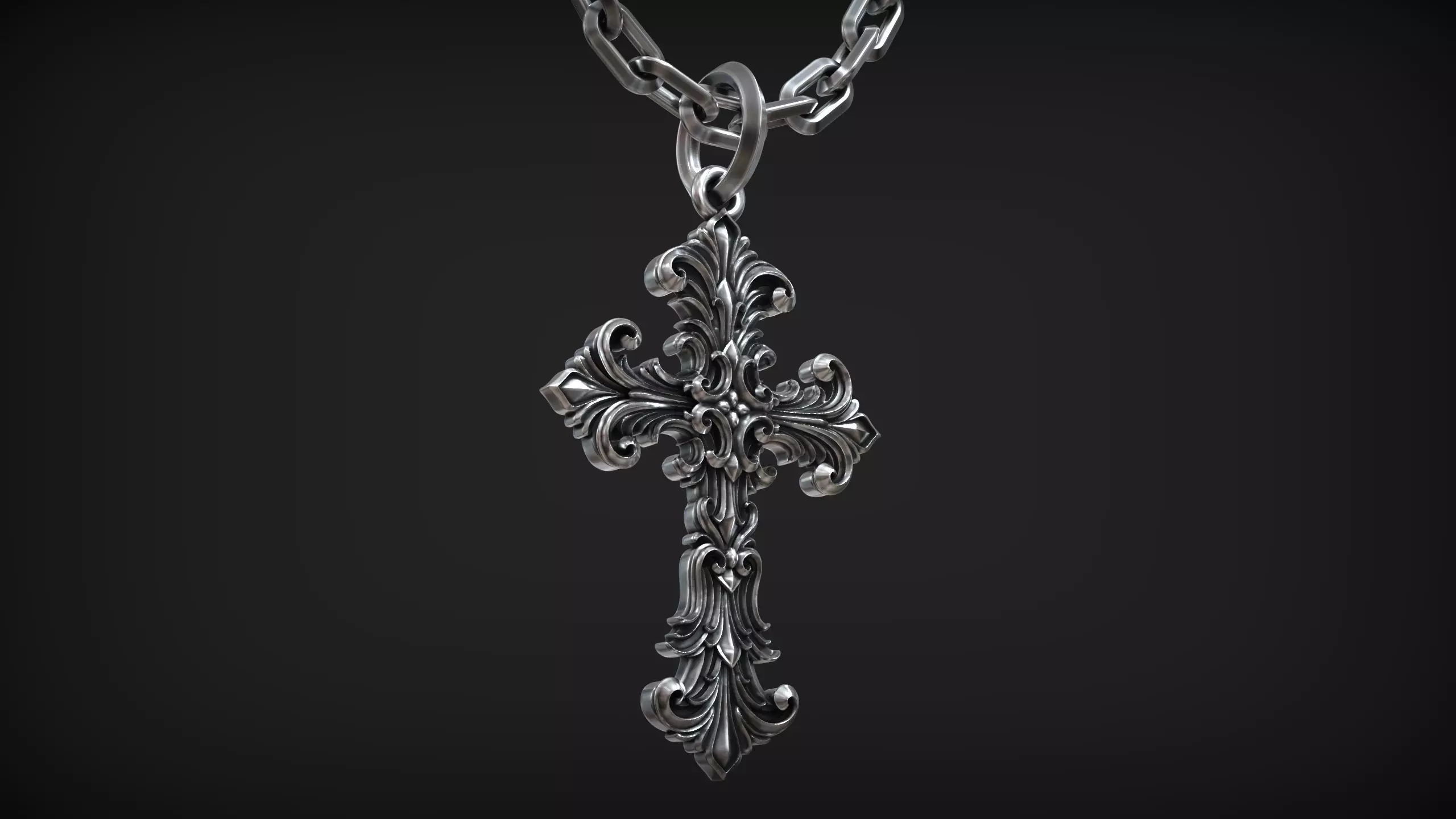 Gothic Ornamental Cross Medieval Royal Lily Pendant 3D print model_3