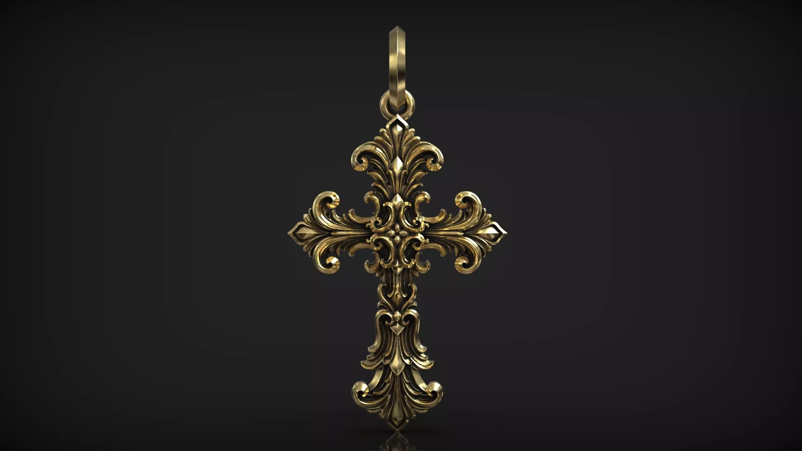 Gothic Ornamental Cross Medieval Royal Lily Pendant 3D print model_1