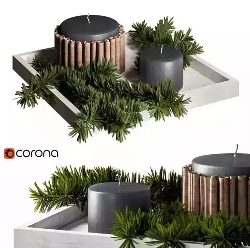 Decorative set of candles on tray 3D model
