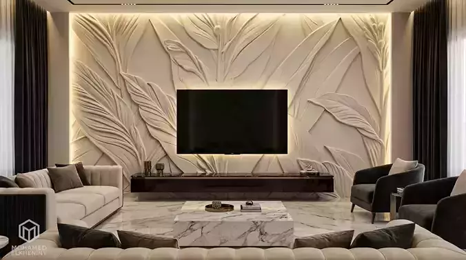 modern tv panel wall decor set relief stl mural CNC 253