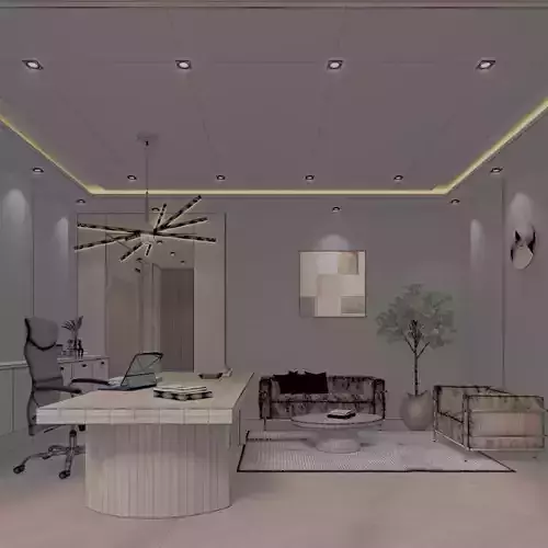 Modern executive Home Office Interior 3D model 6