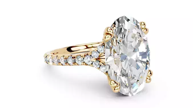 Elle Solitaire Engagement Ring Oval One Row Upave Yellow Gold