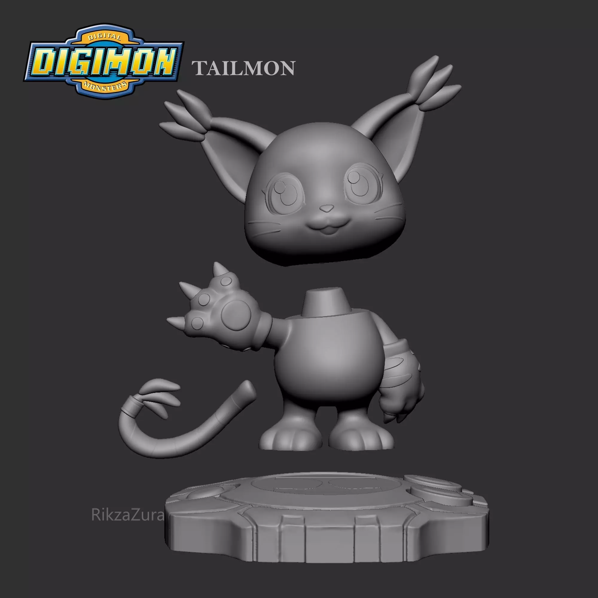 CUTE TAILMON CHIBI- DIGIMON - 2 POSES 3D print model_1
